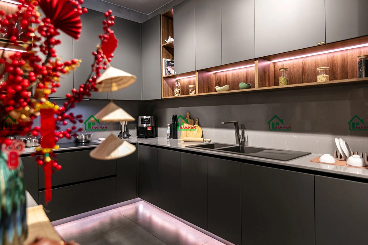 Mẫu tủ bếp Laminate hiện đại, cao cấp