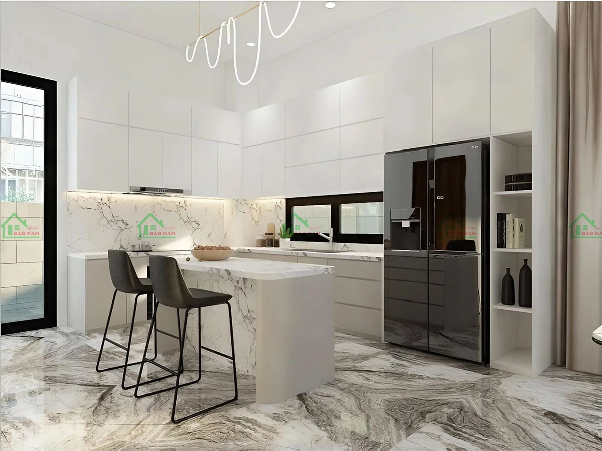 Mẫu tủ bếp nhựa chống nước sơn PU hiện đại