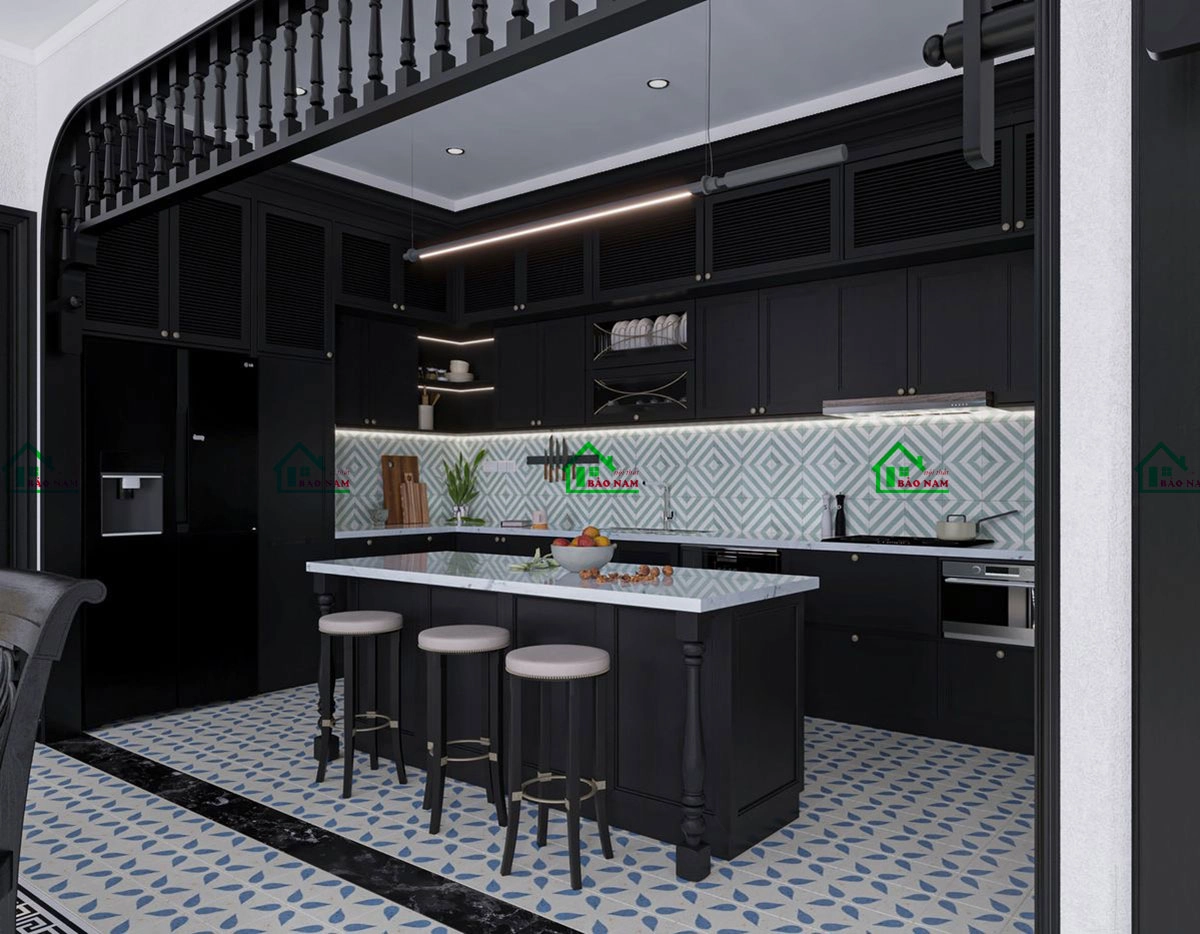 Mẫu tủ bếp phong cách Indochine truyền thống