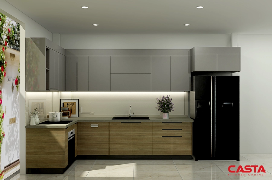 Tủ Bếp Gỗ Trắng Nâu Giá Rẻ