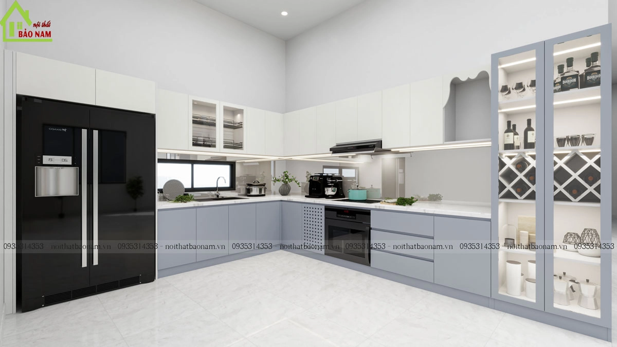 Mẫu tủ bếp chữ L hiện đại