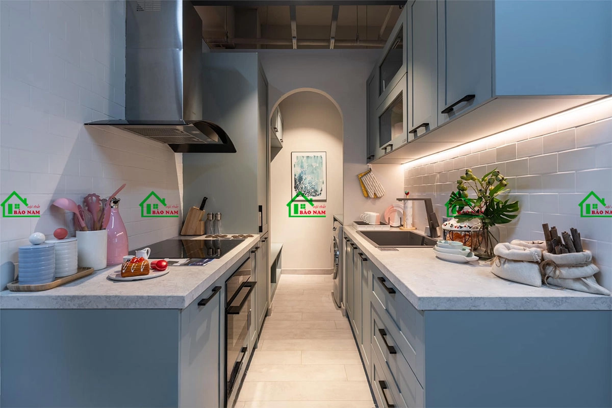 Mẫu tủ bếp Laminate song song hiện đại