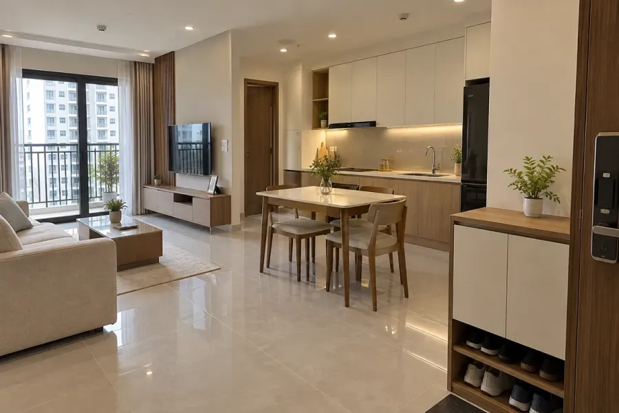 Tổng chi phí nội thất căn hộ phụ thuộc vào những hạng mục thực tế được thi công, không chỉ dựa trên diện tích sàn.