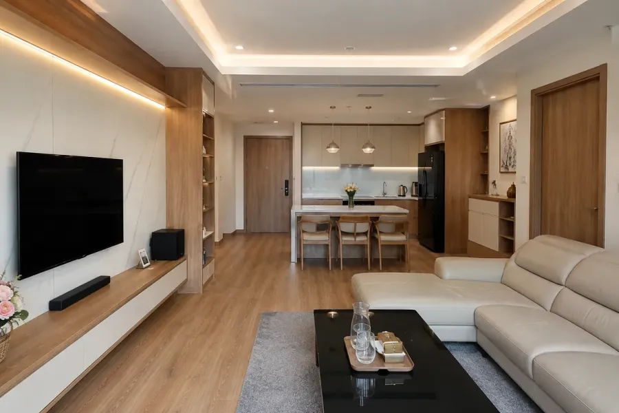 Công trình nội thất thực tế được sản xuất và lắp đặt theo phương án riêng của từng không gian.