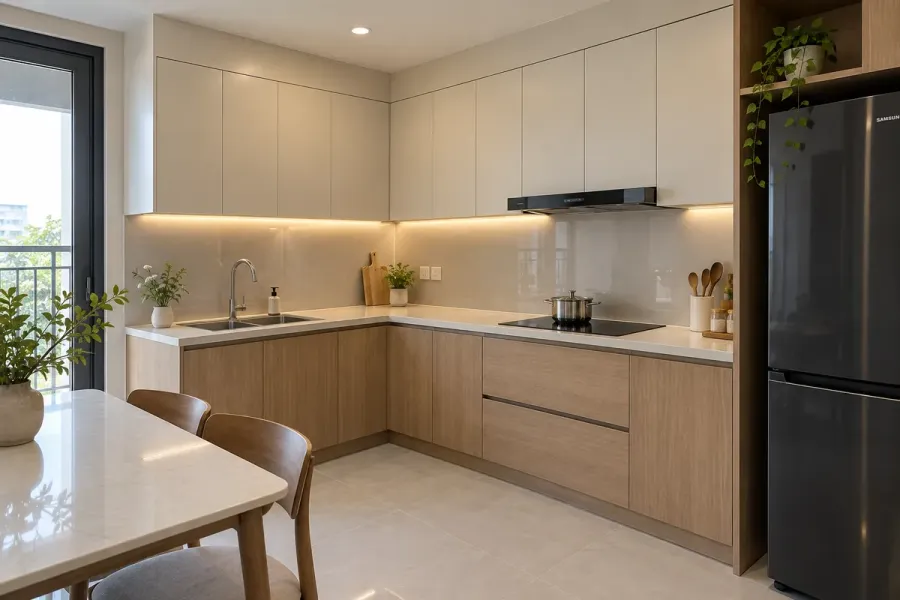 Tủ bếp cần được bóc tách theo kích thước, cấu hình tủ và những phụ kiện thuộc phạm vi thi công.