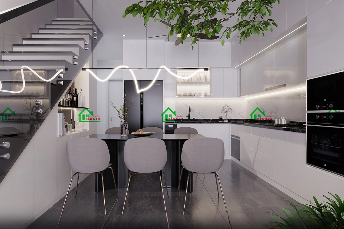 Tủ bếp MDF melamine an cường hiện đại