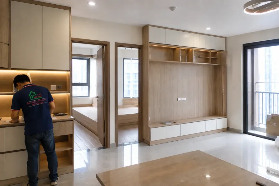 Quy trình thi công được triển khai từ khảo sát, chốt phương án đến lắp đặt và nghiệm thu.