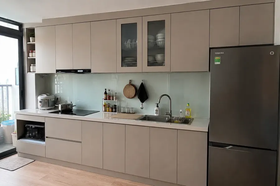 Tủ bếp sau khi sửa chữa, các bộ phận được hoàn thiện và đưa vào sử dụng