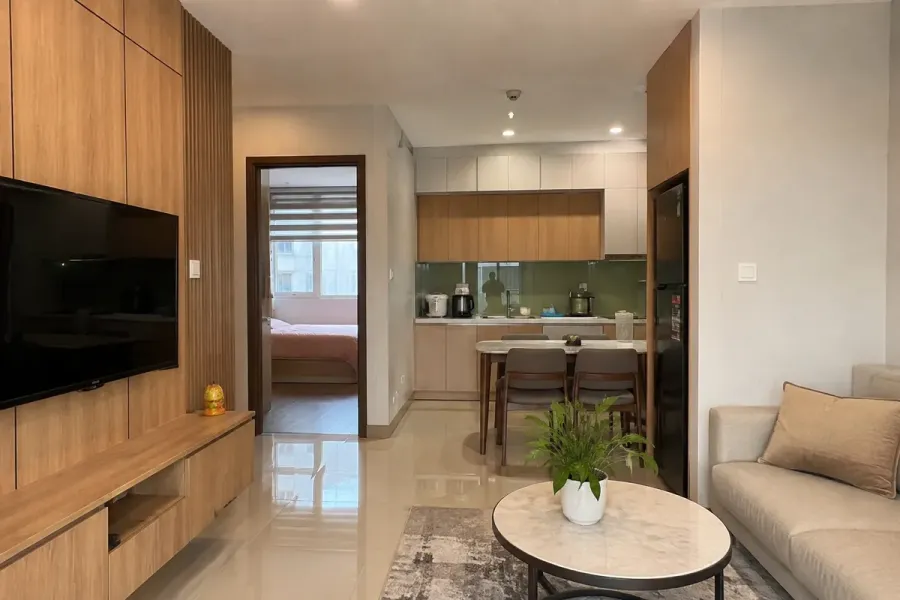 Nội thất căn hộ 1 phòng ngủ được thi công đồng bộ, phù hợp diện tích và nhu cầu sử dụng thực tế.