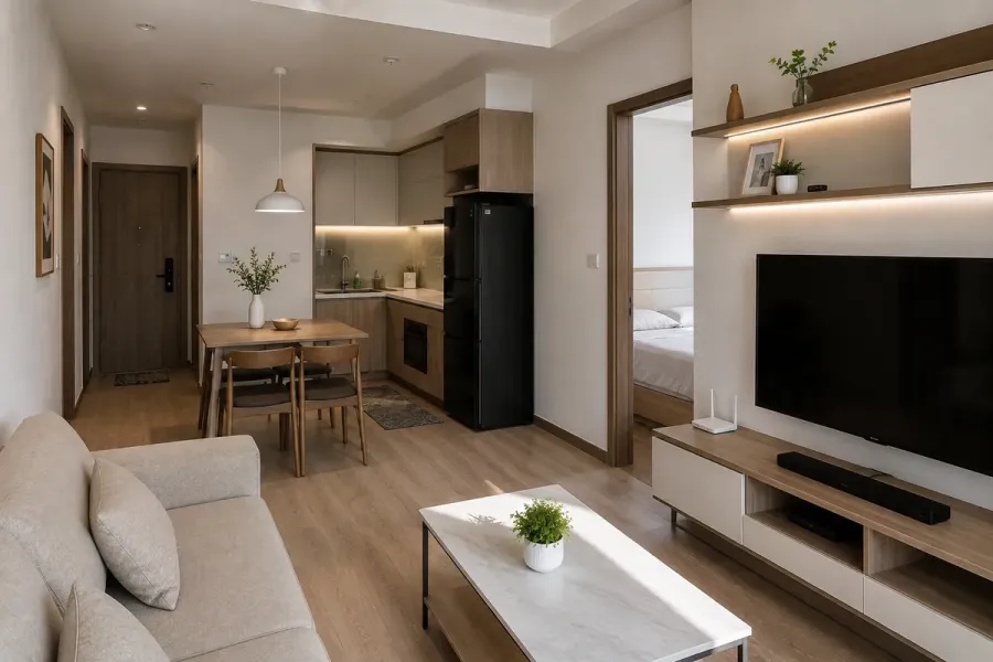 Nội thất căn hộ 1 phòng ngủ được hoàn thiện theo diện tích, nhu cầu sử dụng và ngân sách của gia chủ.