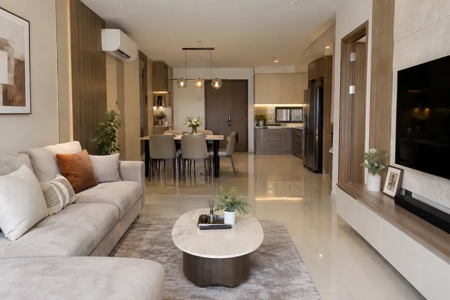 Căn hộ 3 phòng ngủ được hoàn thiện nội thất đồng bộ theo mặt bằng và nhu cầu sử dụng thực tế.