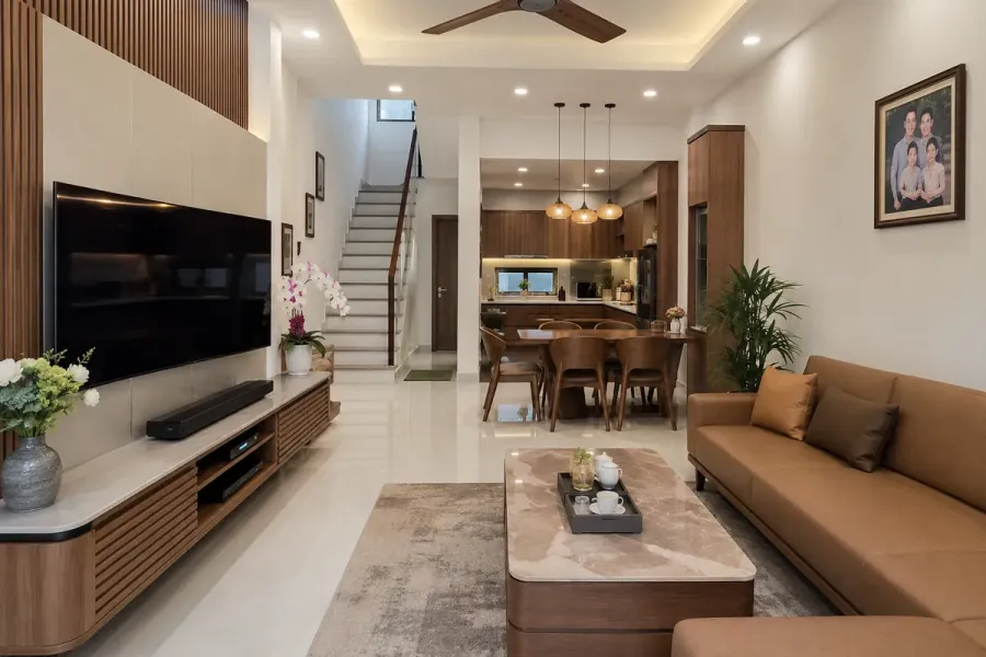 Nội thất nhà phố được thi công đồng bộ nhiều không gian theo một phương án thống nhất.
