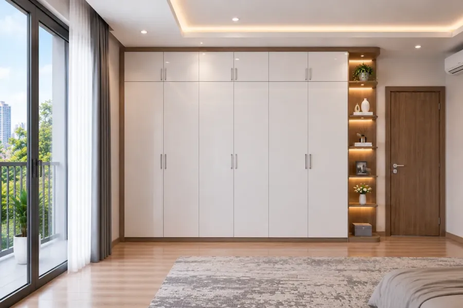 Chi tiết thiết kế tủ quần áo Acrylic với các khoang lưu trữ