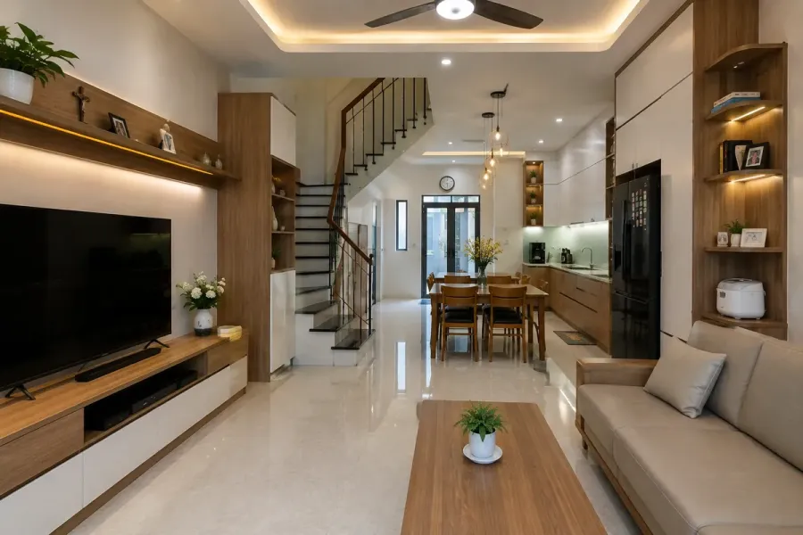 Chi phí phụ thuộc vào diện tích, số tầng, số lượng hạng mục, vật liệu, phụ kiện và mức độ hoàn thiện.