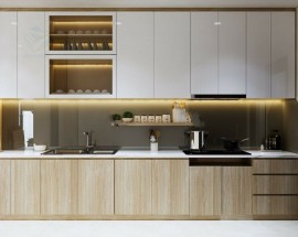 TỦ BẾP ACRYLIC VÂN GỖ GIÁ RẺ