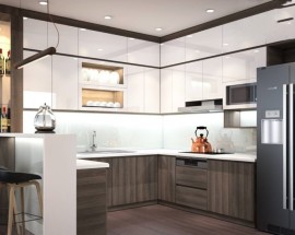 TỦ BẾP LAMINATE DÁNG CHỮ U CÓ QUẦY BAR