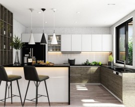 Tủ Bếp Chữ U Có Quầy Bar Tủ Rượu