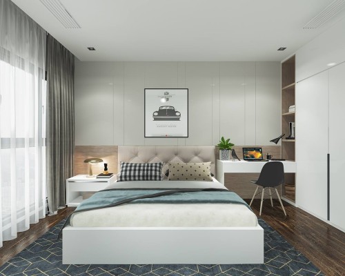 Giường Gỗ Công Nghiệp Màu Trắng