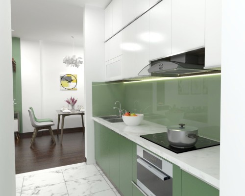 Tủ Bếp Gỗ Acrylic Bóng Gương An Cường