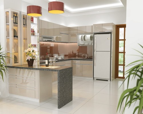 TỦ BẾP GỖ CHỮ L ĐỘC ĐÁO PHỦ ACRYLIC