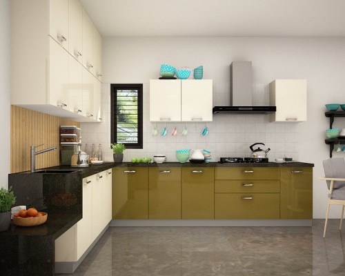 Tủ Bếp Acrylic Dáng Chữ L Đơn Giản