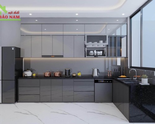 Tủ Bếp Acrylic Màu Xám
