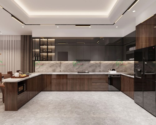 Tủ Bếp Acrylic Vân Gỗ Giá Rẻ