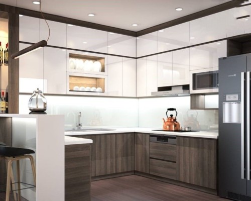 TỦ BẾP LAMINATE DÁNG CHỮ U CÓ QUẦY BAR