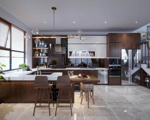 Tủ Bếp Laminate Có Bàn Đảo