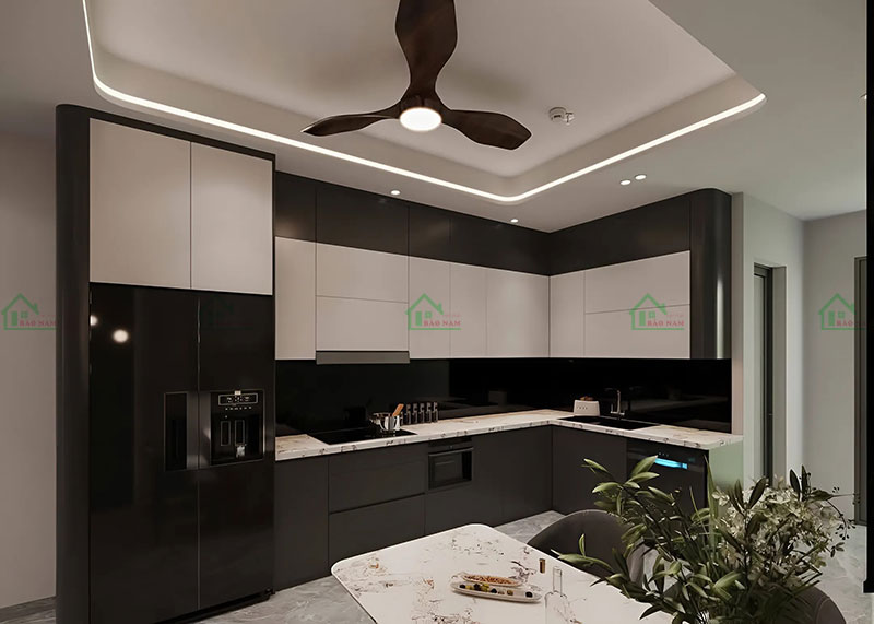 Tủ bếp hiện đại với thiết kế hình chữ L,  tối ưu hóa không gian