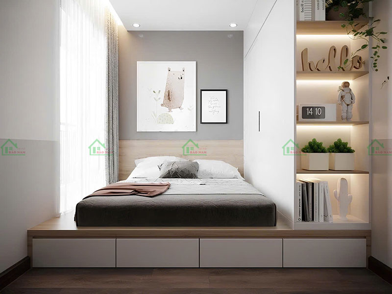 Giường bục đa năng kết hợp tủ quần áo đồng bộ