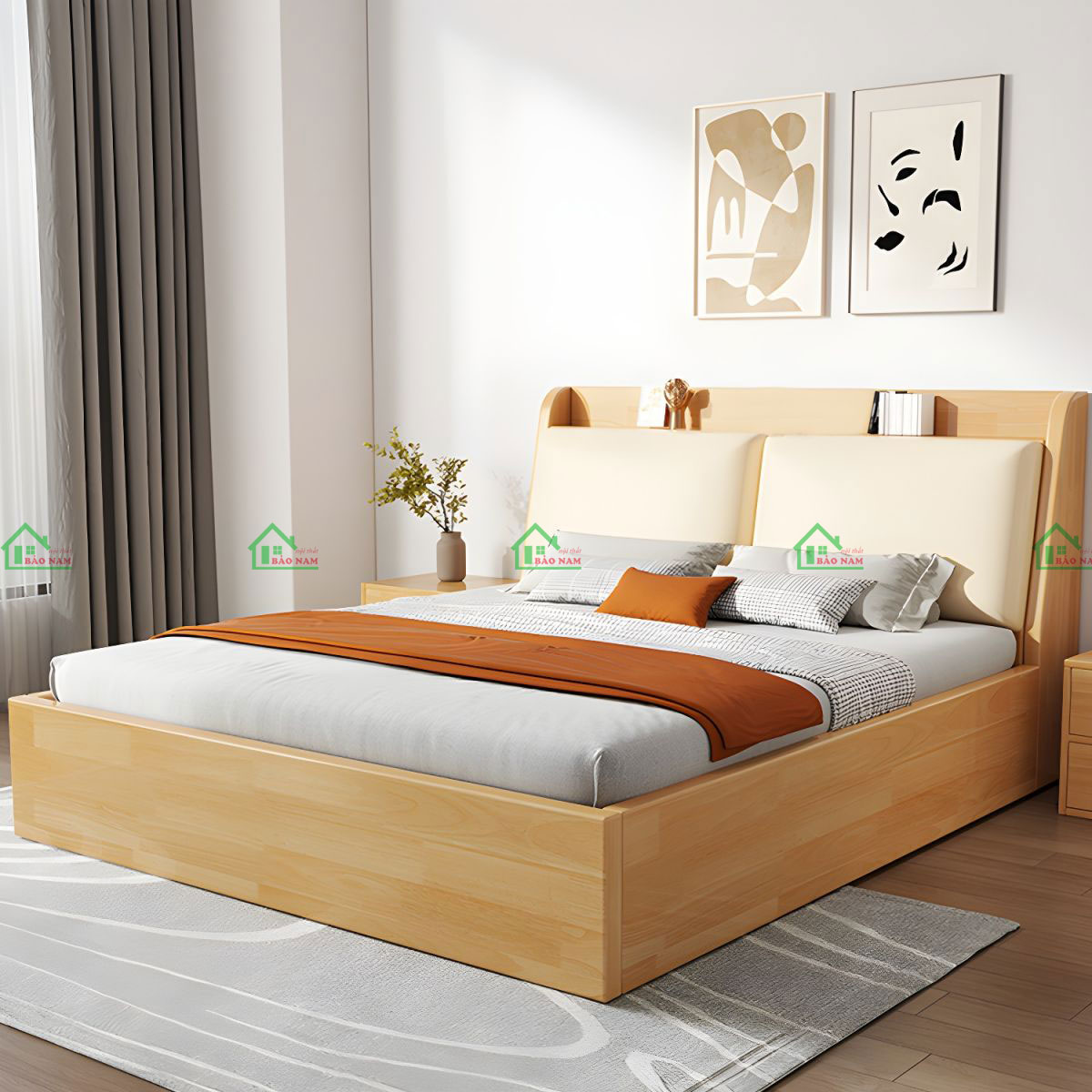 Giường ngủ vân gỗ sồi đẹp