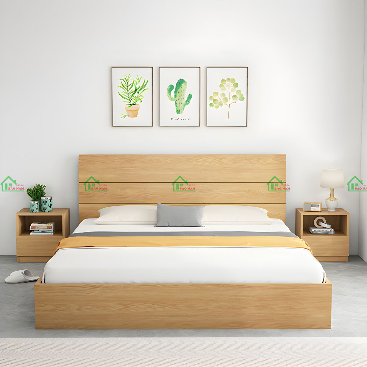 Giường ngủ gỗ tự nhiên hiện đại
