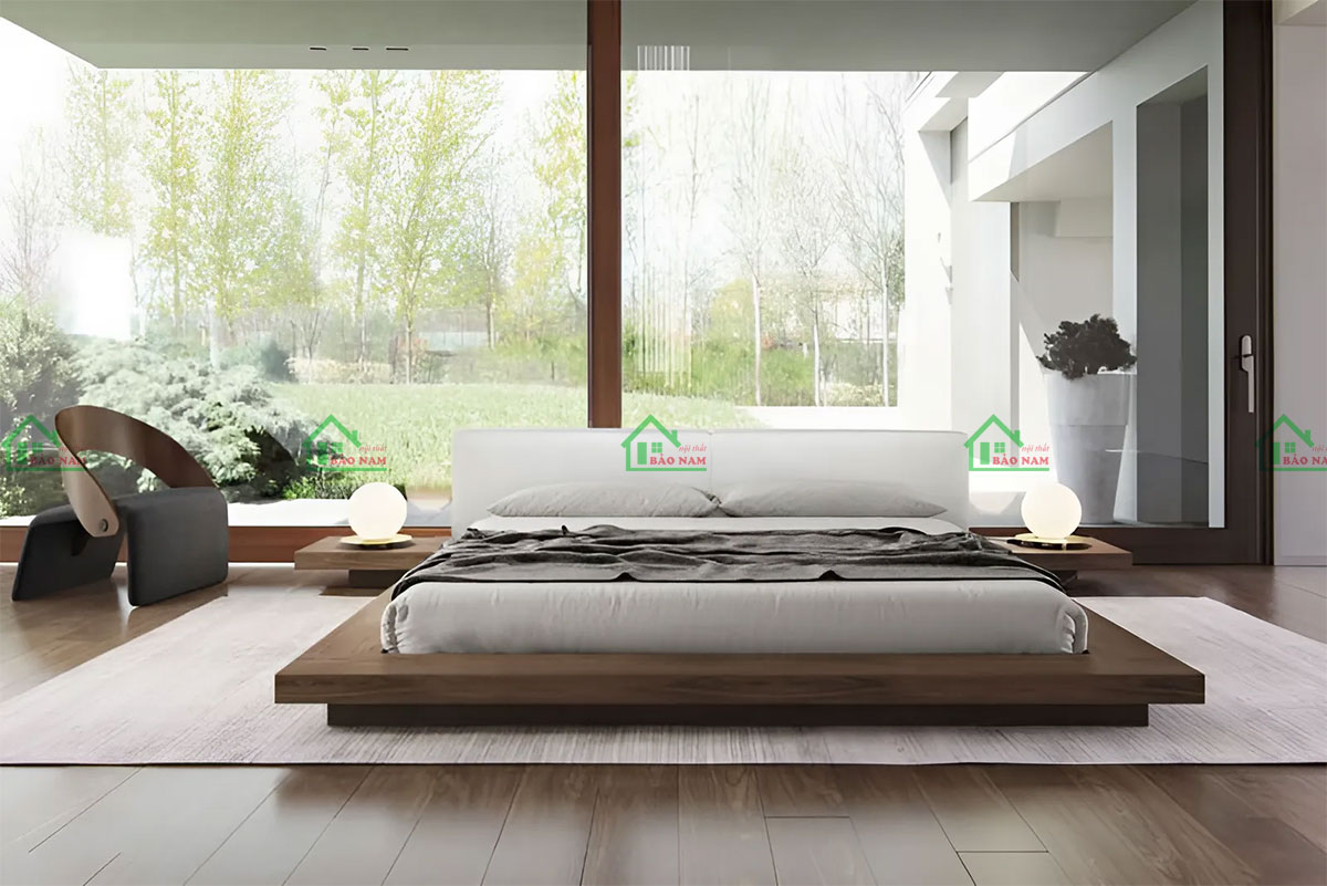 Giường ngủ gỗ bệt thấp kiểu nhật hiện đại
