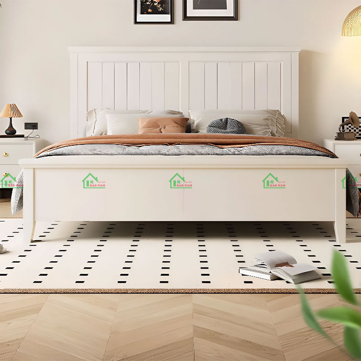 Giường ngủ gỗ có chân cao hiện đại, tinh tế