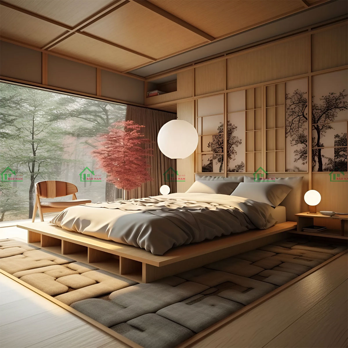 Giường phản gỗ tự nhiên cao cấp, sang trọng