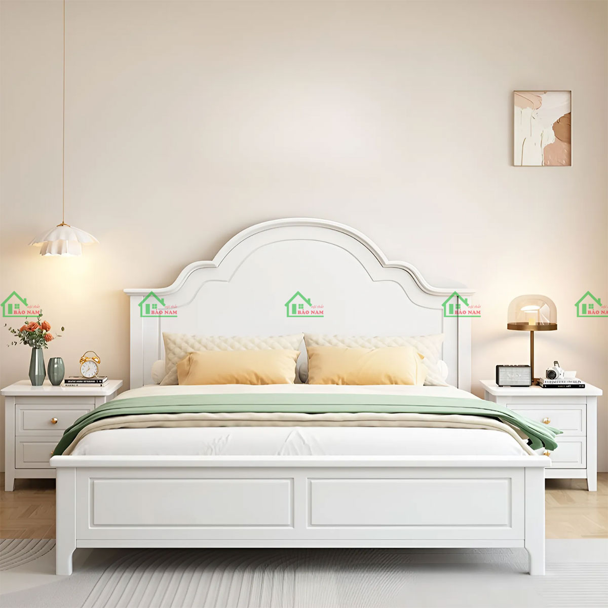 Giường ngủ gỗ tự nhiên phong cách Tân cổ điển