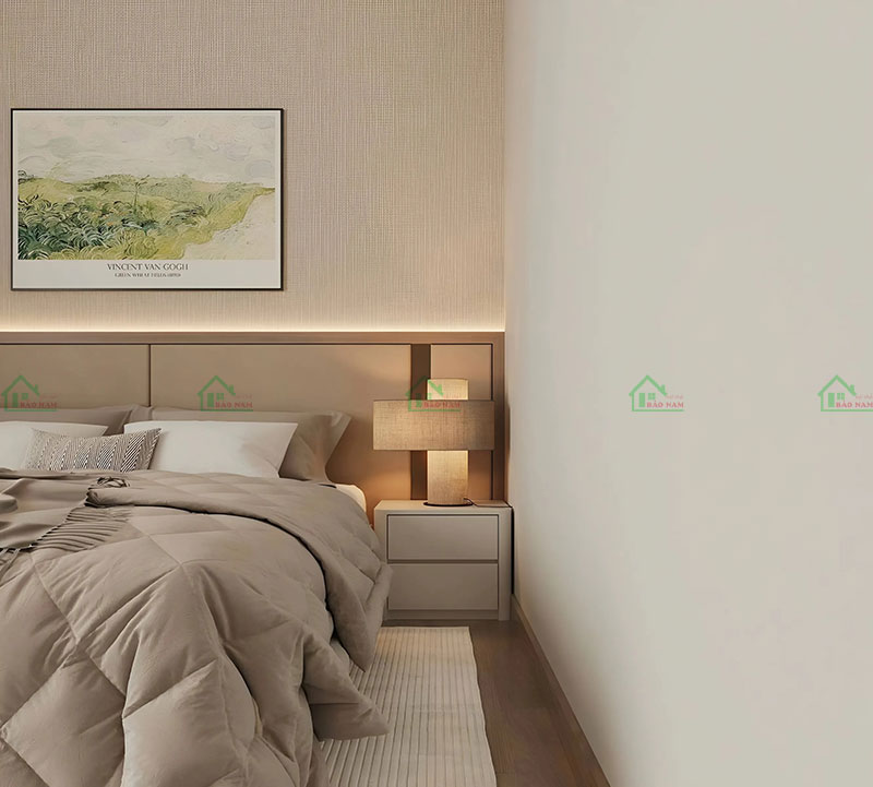 Đèn ngủ hiện đại, kiểu dáng đơn giản, đặt trên tủ đầu giường, tạo ánh sáng dịu nhẹ cho không gian.