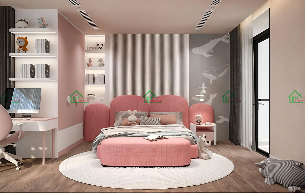 Thiết kế phòng ngủ bé gái với tone hồng siêu yêu