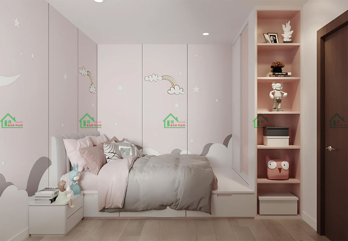 Giường thiết kế giật cấp kết hợp tủ quần áo đa năng