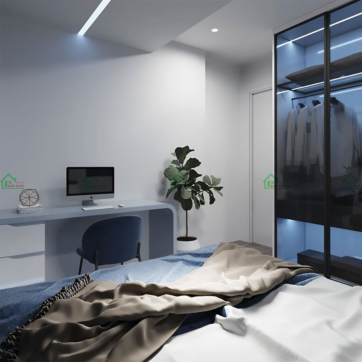 Giường được thiết kế đơn giản nhưng tiện dụng, có thể lưu trữ các vật dụng bên dưới