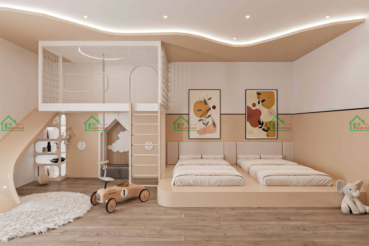 Thiết kế giường đôi song song cho 2 bé