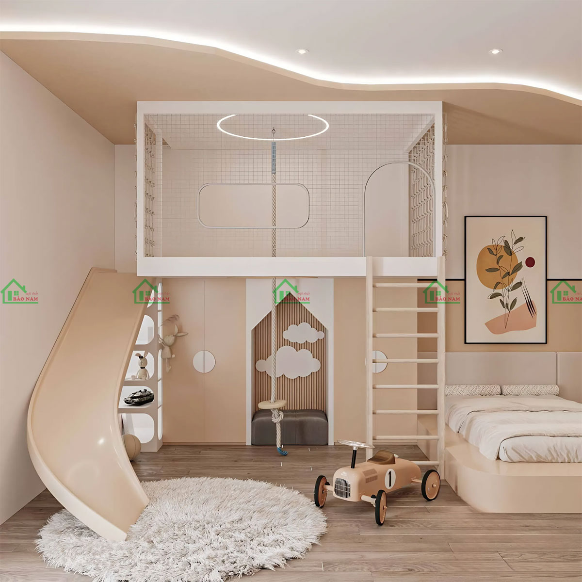 Thiết kế khu vực vui chơi riêng, sinh động, tạo cảm giác ấm áp và thoải mái
