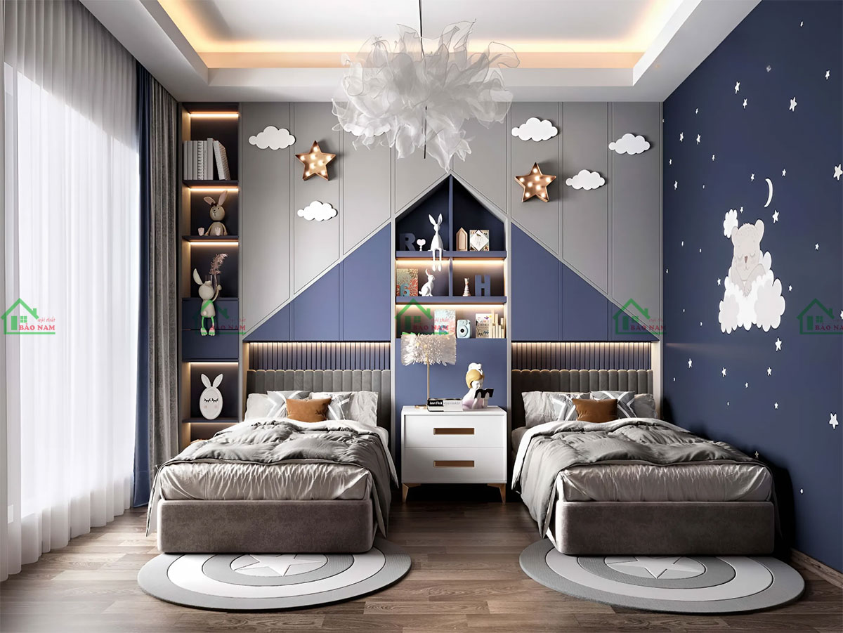 Thiết kế phòng ngủ đôi cho bé hiện đại, tiện nghi