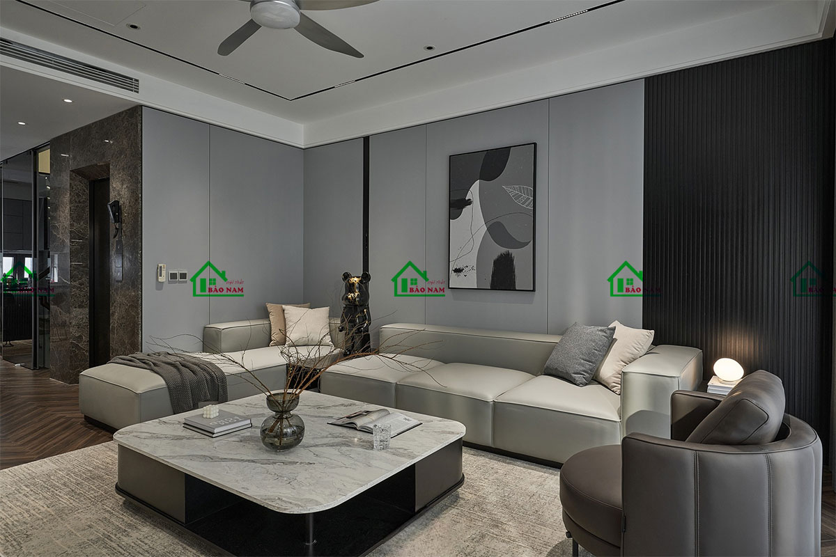 Thiết kế phòng khách hiện đại, sang trọng cho biệt thự tông xám - view 3