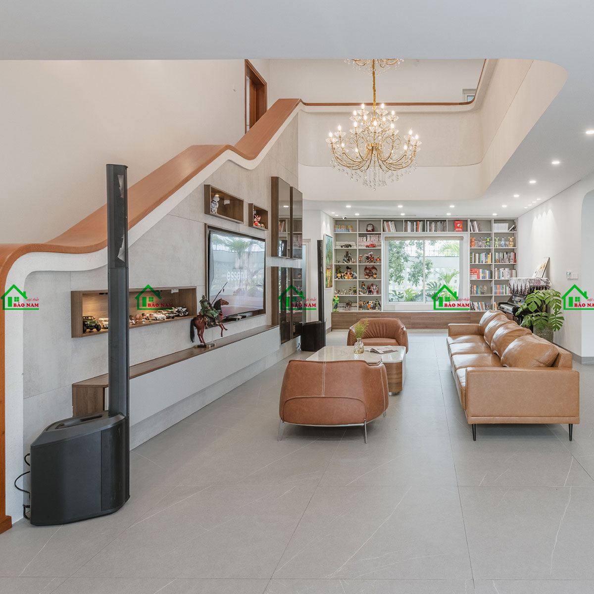 Thiết kế phòng khách hiện đại có sân vườn thoáng đãng, thoải mái - view 3