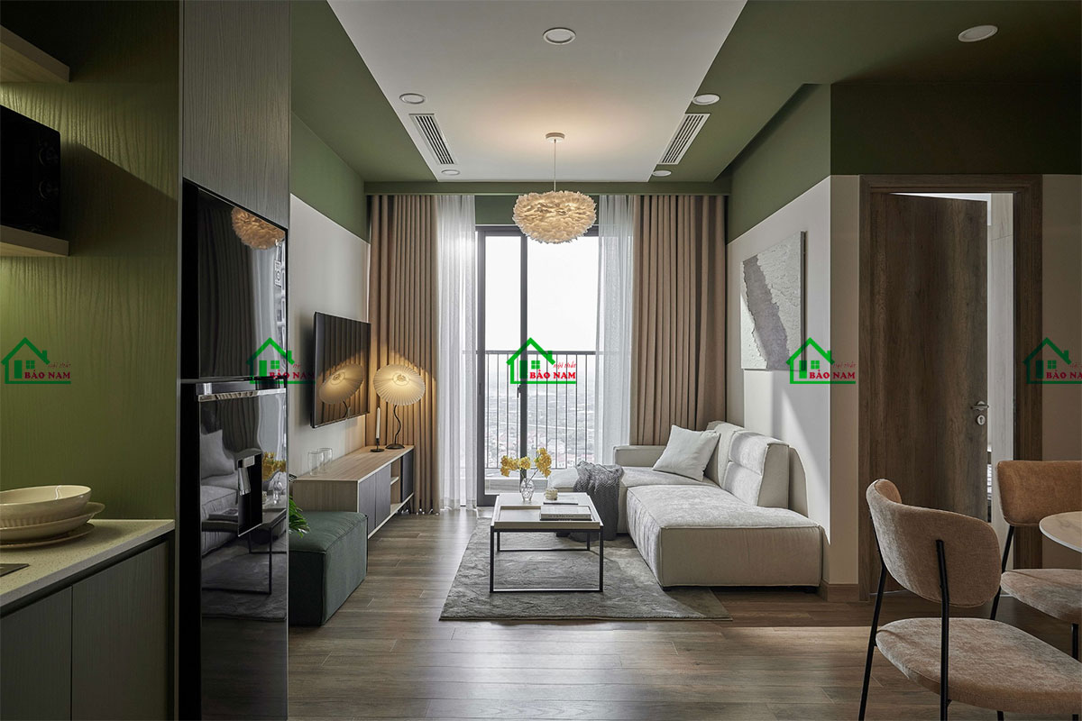 Thiết kế nội thất phòng khách hiện đại, mát mắt với tông màu xanh - view 2