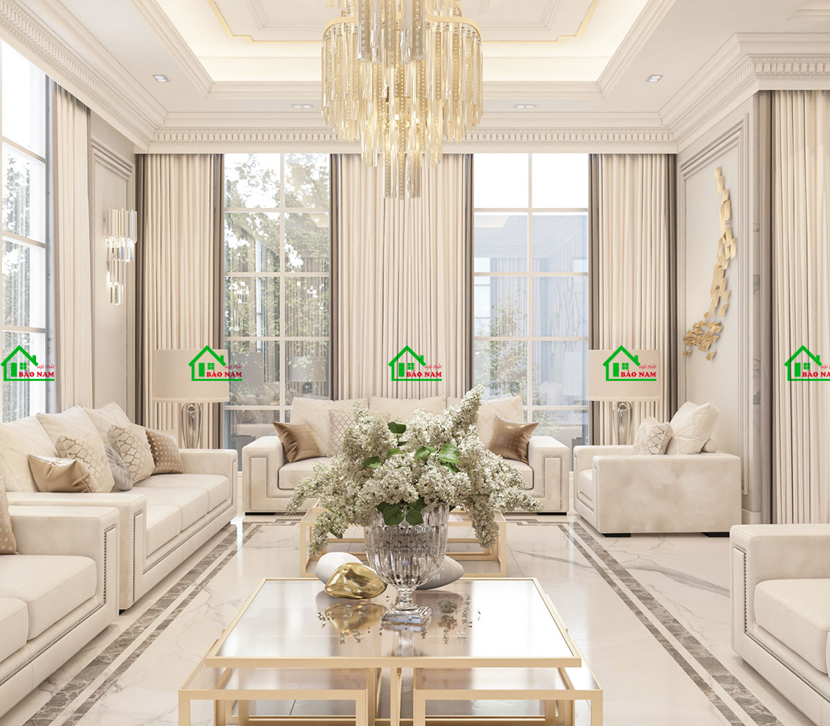 Nội thất phòng khách luxury sang trọng, cho biệt thự xa hoa