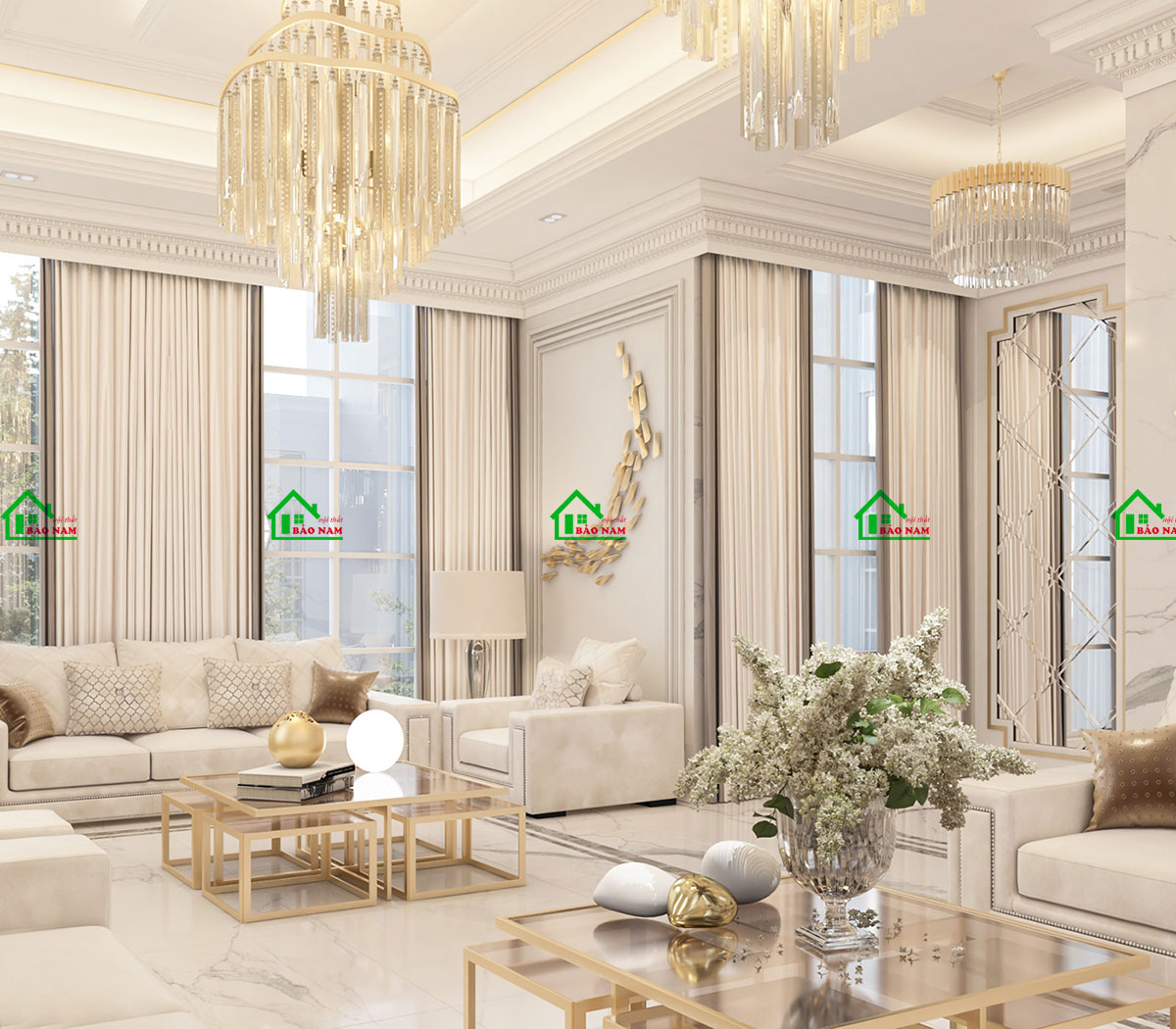 Nội thất phòng khách luxury sang trọng, cho biệt thự xa hoa - view 3