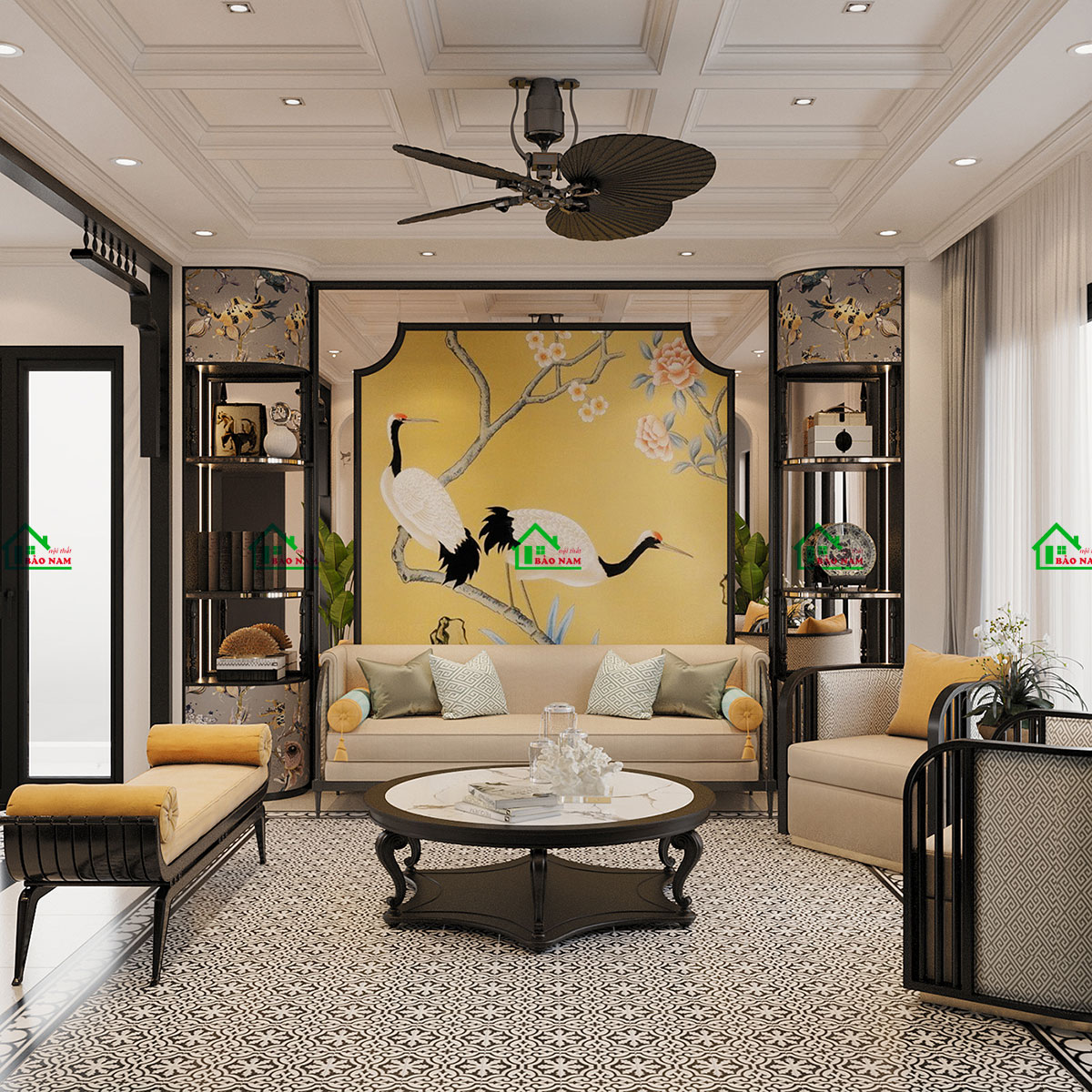 Thiết kế phòng khách phong cách Indochine nghệ thuật - view 2
